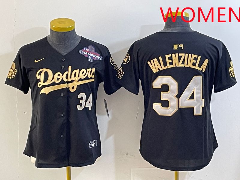 Women Los Angeles Dodgers #34 Valenzuela Black Gold Game 2025 Nike MLB Jersey style 3->women mlb jersey->Women Jersey
